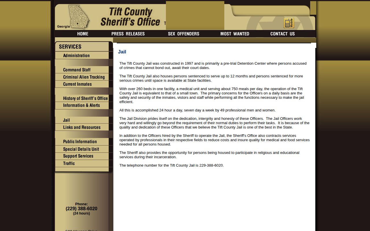 Tift County Jail release records and facility information