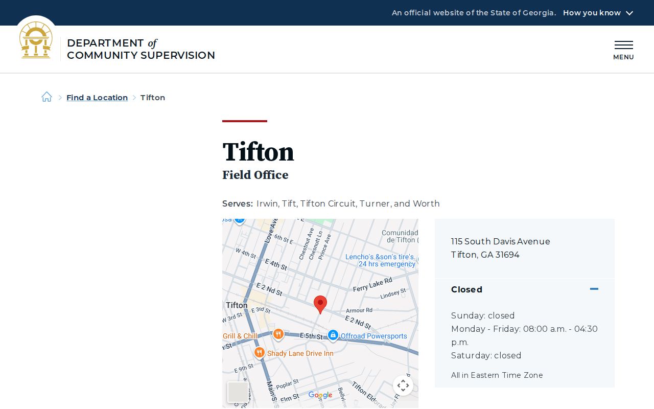Tift County parole and probation DCS Tifton office