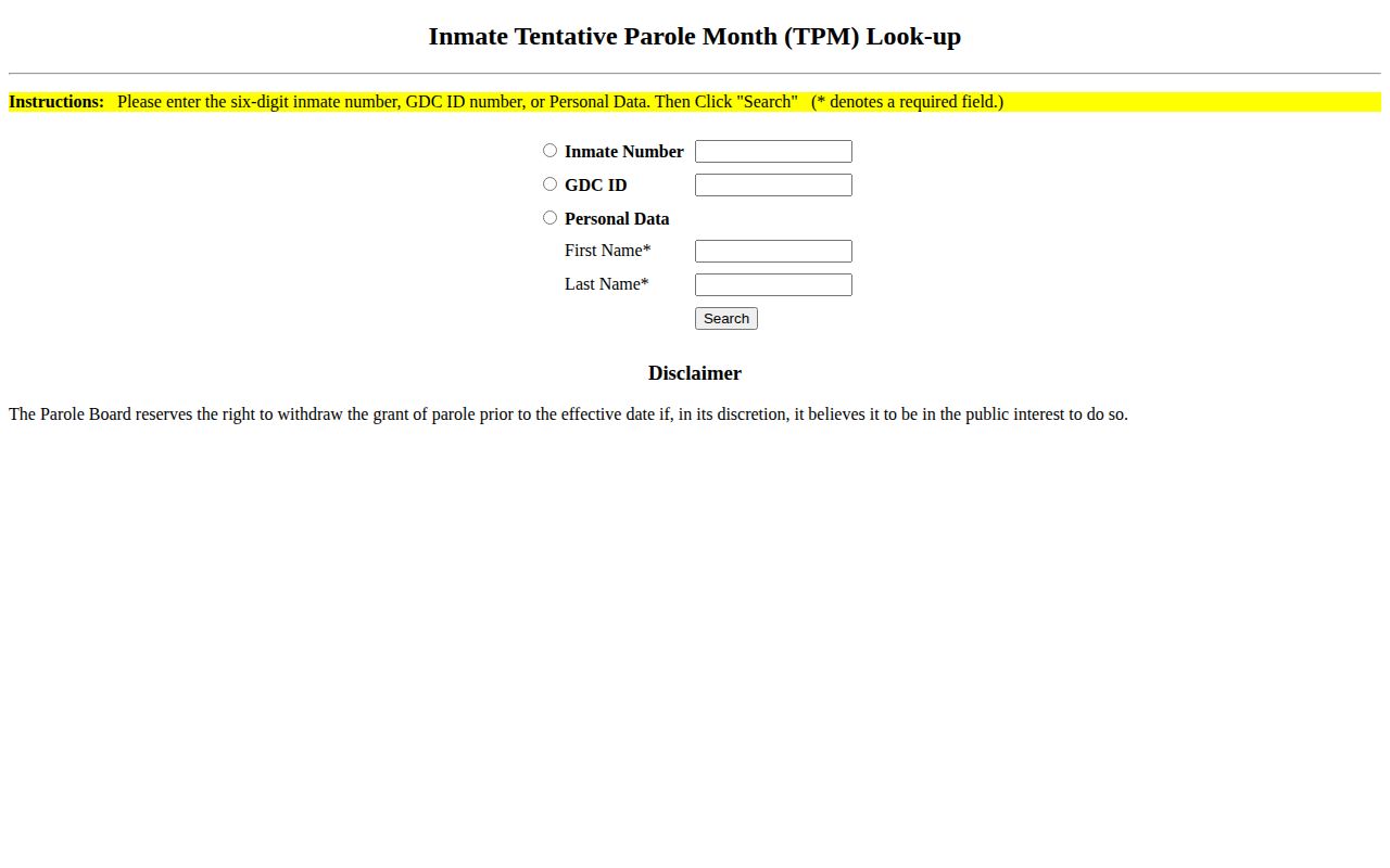 Tift County parole and probation tentative parole month lookup