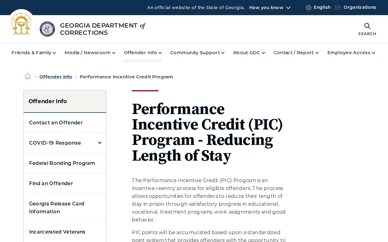 Tift County projected release date performance incentive credit