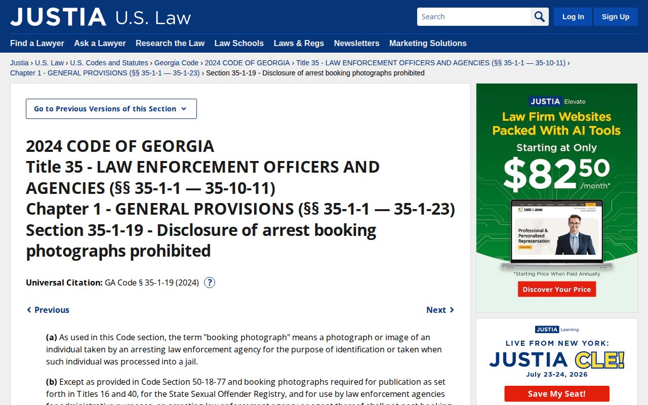 Georgia law governing Tift County released inmate mugshots